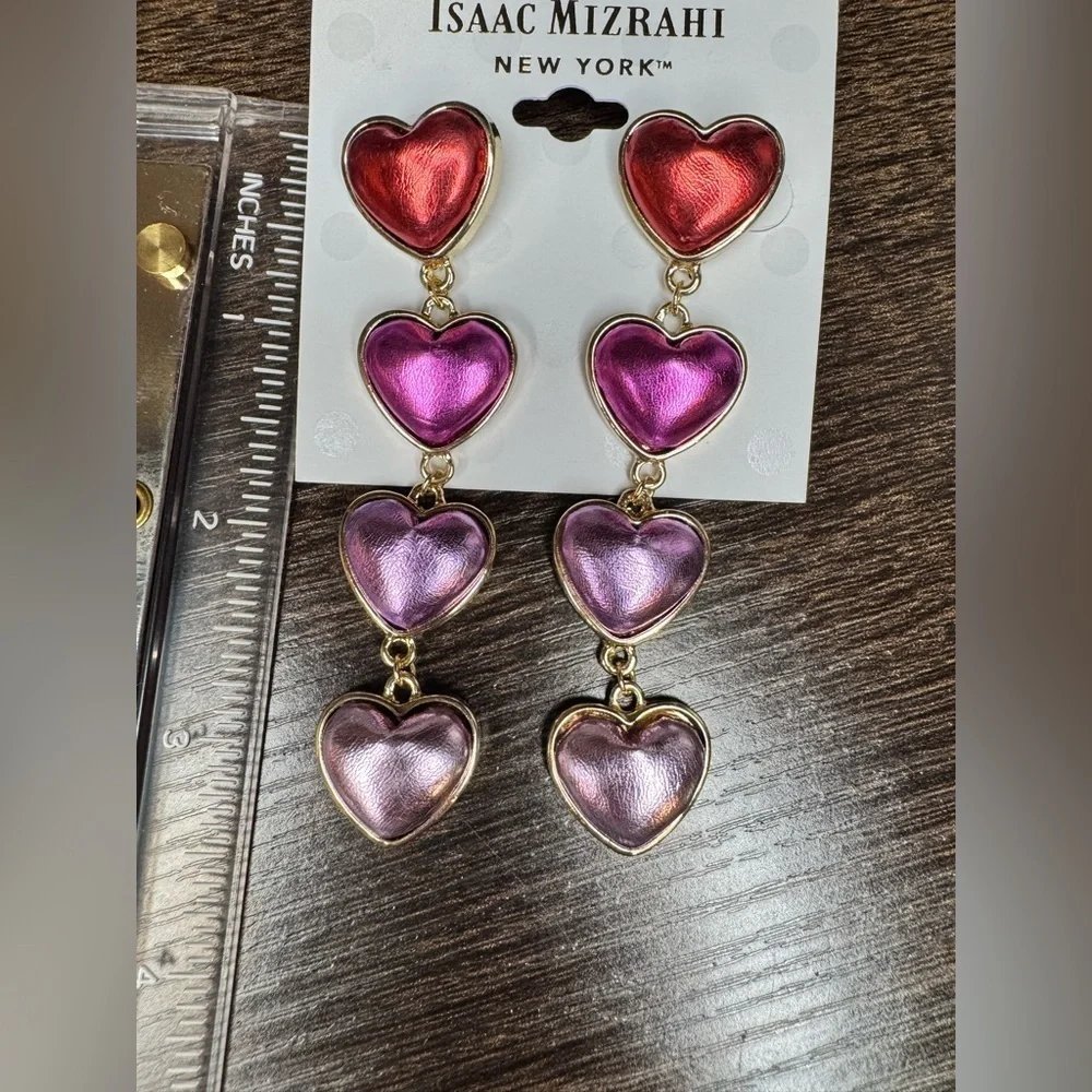 Isaac Mizhari Linear Heart drop gold/multi earrings - Picture 5 of 5